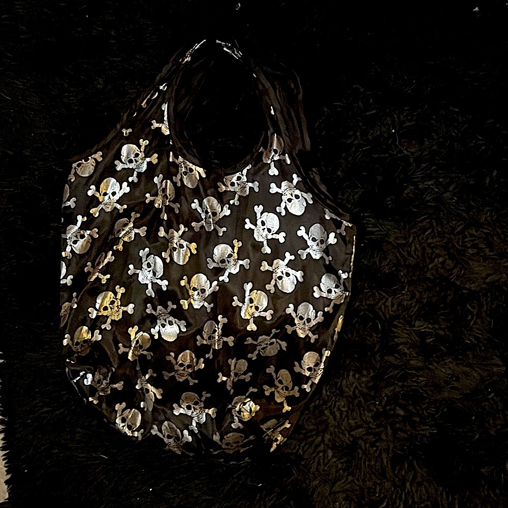 Silver Skulls on LARGE Reversible black bag